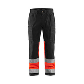 High Vis Arbeitshose mit Stretch Schwarz/High Vis Rot C48