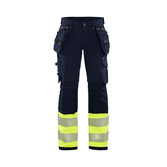 Damen High Vis Arbeitshose 4-Wege-Stretch Marineblau/ High Vis Gelb C40