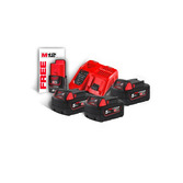 Milwaukee 3 x 18 V/5.0 Ah Red Li-Ion akum. M18 B5 + bezpłatny M12B2 (2Ah) akum. M18NRG-503