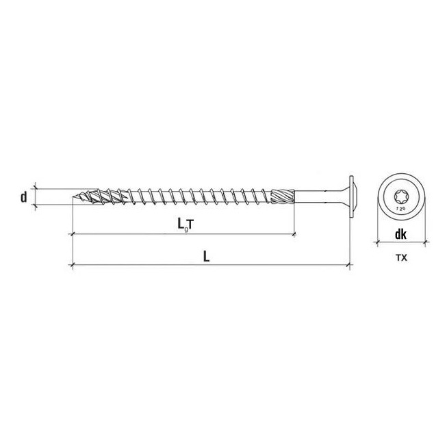 RECA faépítő csavar - tányérfej Ø21 - horganyzott - 8 X 300/80 - TX40 - ETA-24/0273