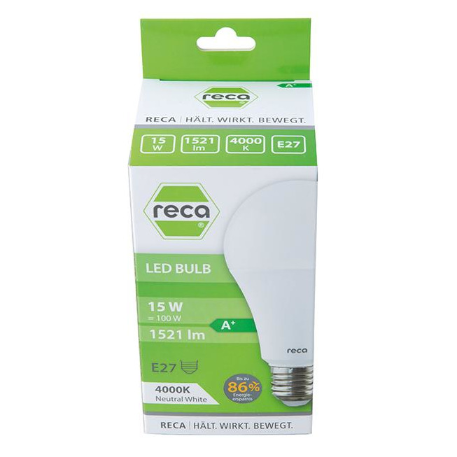 RECA LED žárovka 15W E27 bílá 1521 lm