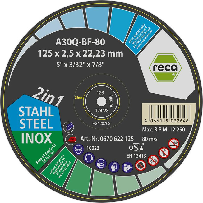 RECA Trennscheibe 2in1 gerade Durchmesser 180 mm Stärke 2,5 mm Bohrung 22,23 mm