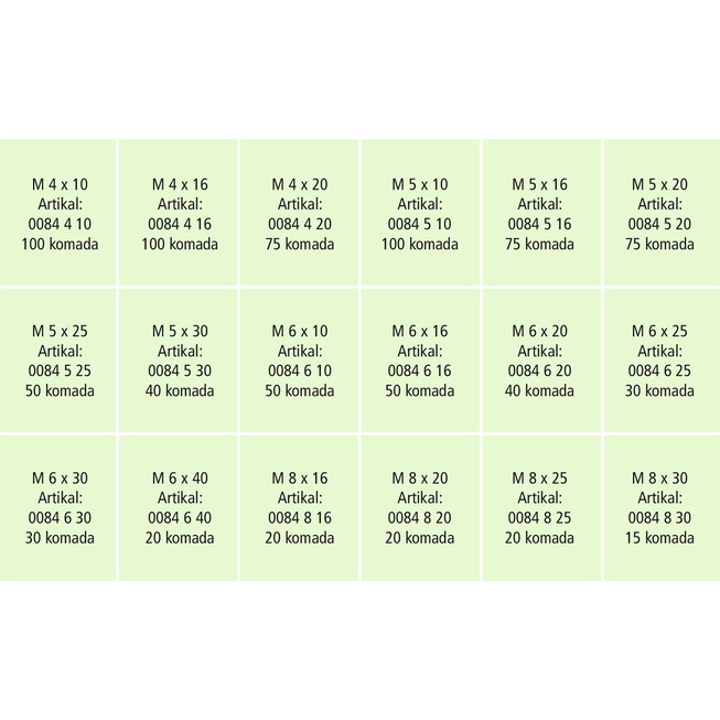 RECA sortiment imbus vijaka DIN 912 / ISO 4762, čelik 8.8, pocinčani (A2K), M4 - M8, 910-dijelni