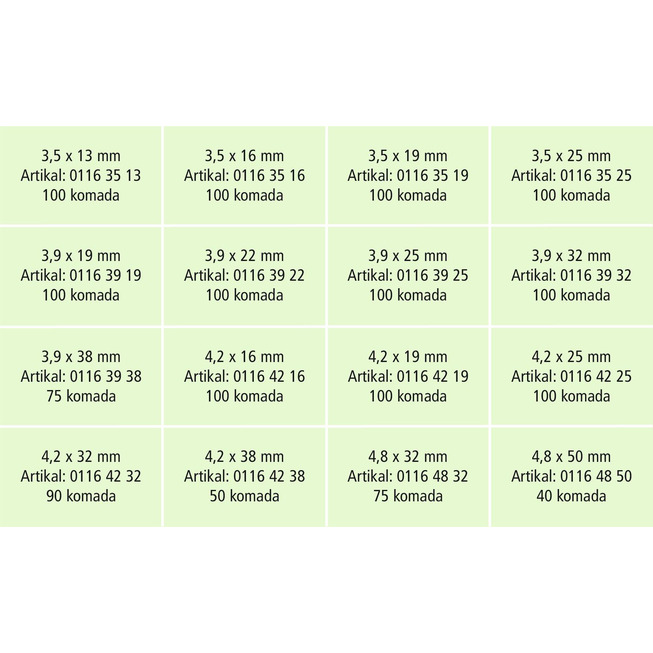 RECA sortiment vijaka za lim DIN 7982 C, upuštena glava, PH, čelik, pocinčani (A2K), 1430-dijelni