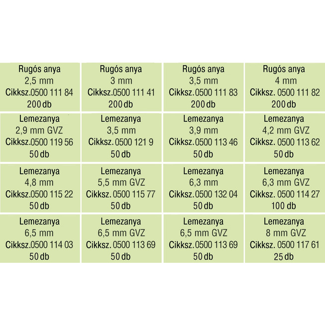 RECA szortiment - Lemez- és rugós anyák - horganyzott kék - 1375-részes