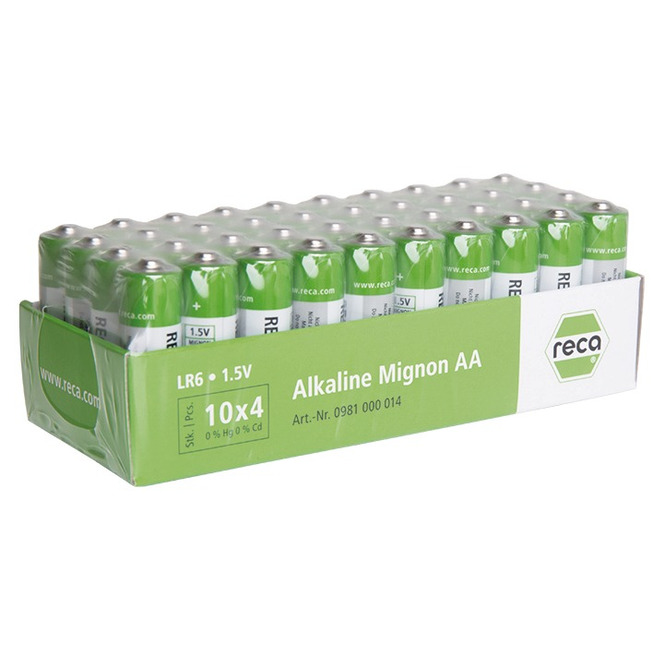 RECA Batterie Alkaline Typ AA Mignon weiß/grün 40 Stück