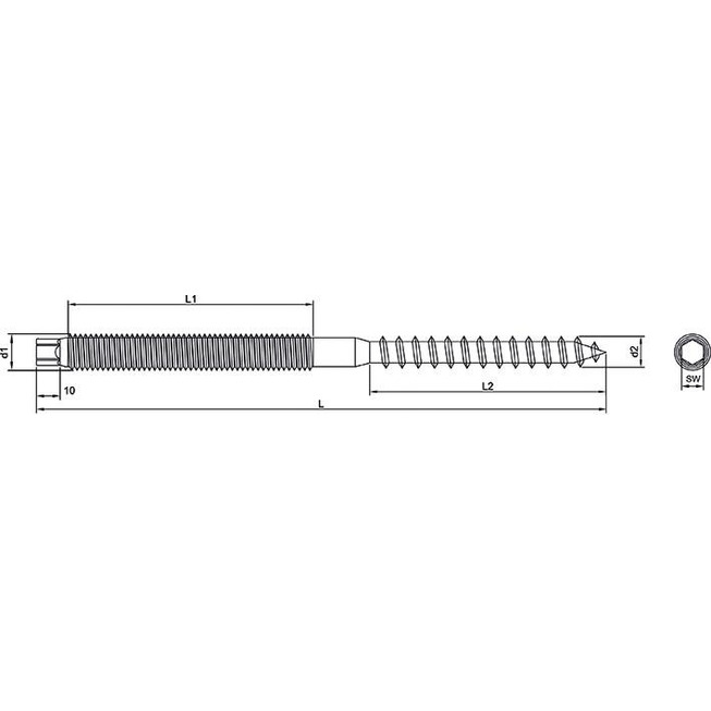 Stockschrauben - A2 - 10 X 200 - SW7 - vormontiert mit 3x Sperrzahnmuttern & 1x EPDM-Dichtung