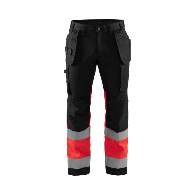 High Vis Arbeitshose mit Stretch Schwarz/High Vis Rot C54