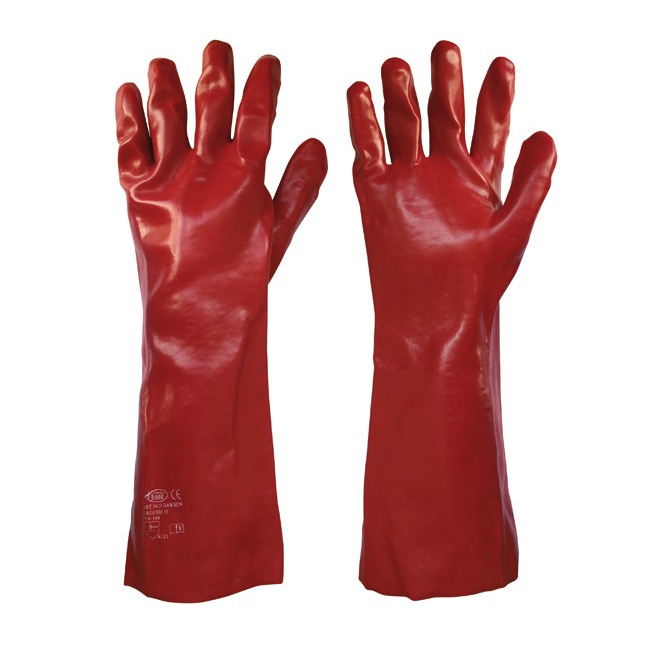 Pracovní rukavice PVC červené 40 cm dlouhé vel. 10