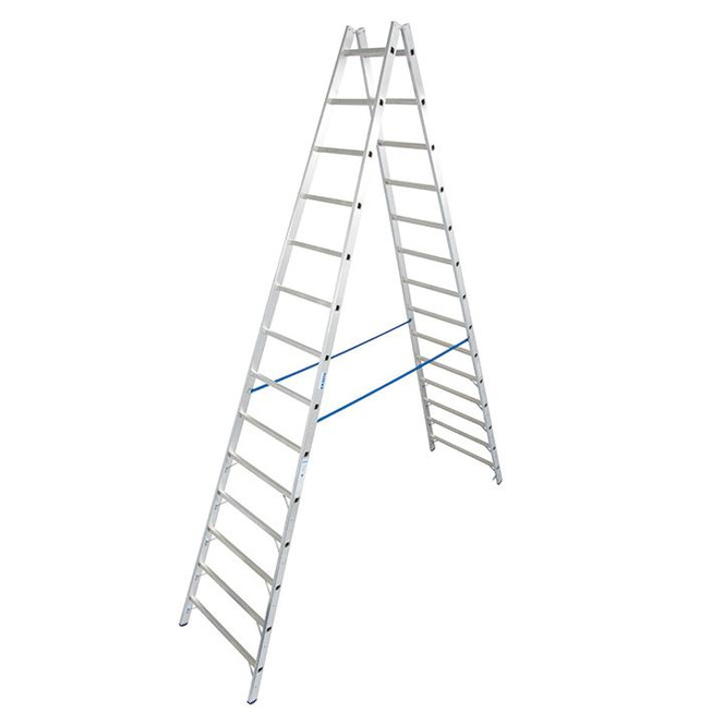 Stabilo Alu-Doppelleiter, Sprossen 2x14, Höhe 4,05 m, Arbeitshöhe 5,10 m,16,5 kg
