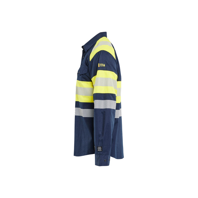 Multinorm Hemd Marineblau/ High Vis Gelb XS