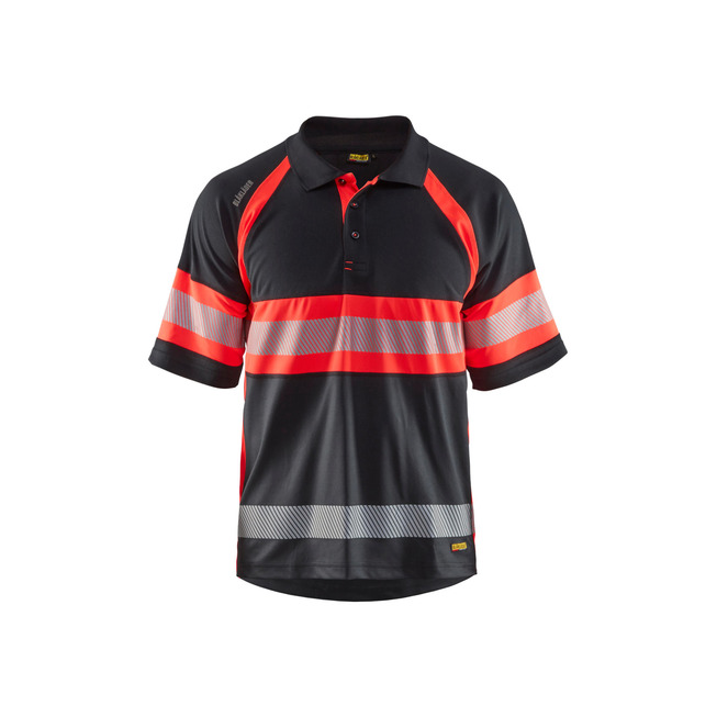 UV Polo Shirt High Vis Klasse 1 Schwarz/High Vis Rot XXXL