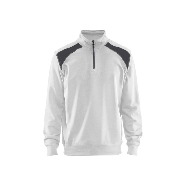 Sweater mit Half-Zip 2-farbig Weiß/Dunkelgrau L