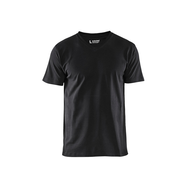 T-Shirt, V-Kragen Schwarz L