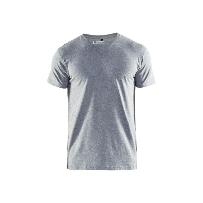 T-Shirt, V-Kragen Grau Melange M