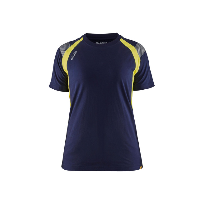 Damen T-Shirt Marineblau/Gelb L