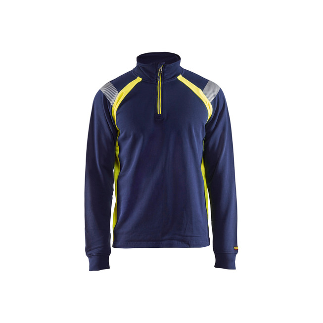 Sweatshirt mit Half-Zip Marineblau/ High Vis Gelb S