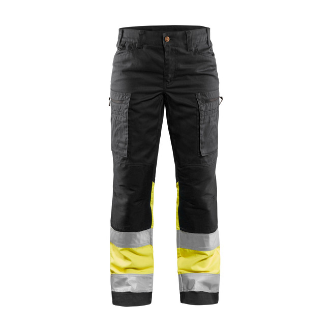 Damen High Vis Arbeitshose mit Stretch Schwarz/Gelb C42